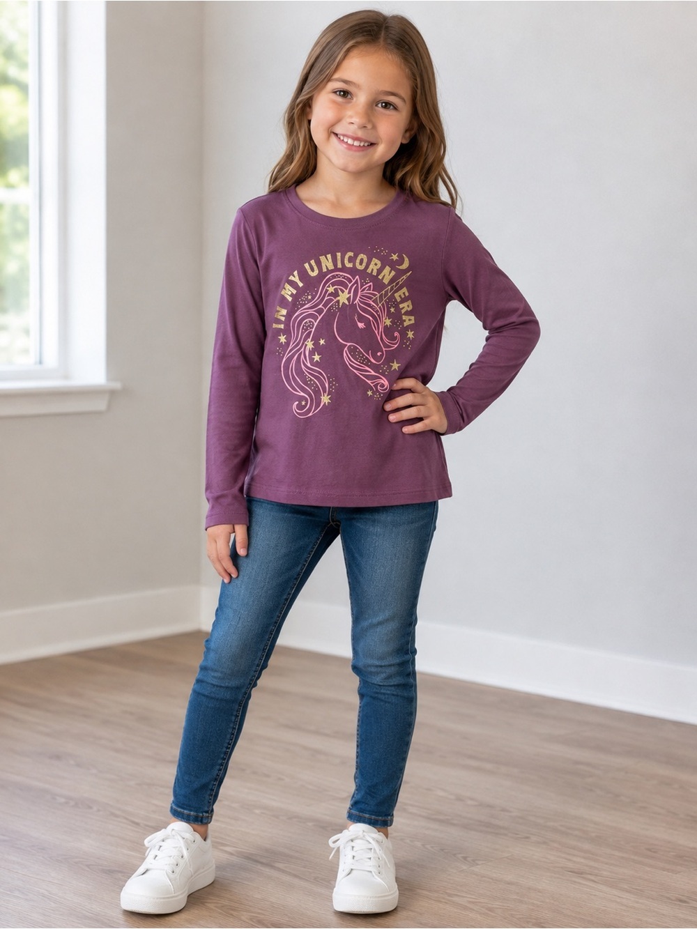 jumping beans Plum Long-Sleeve Unicorn Graphic Tee